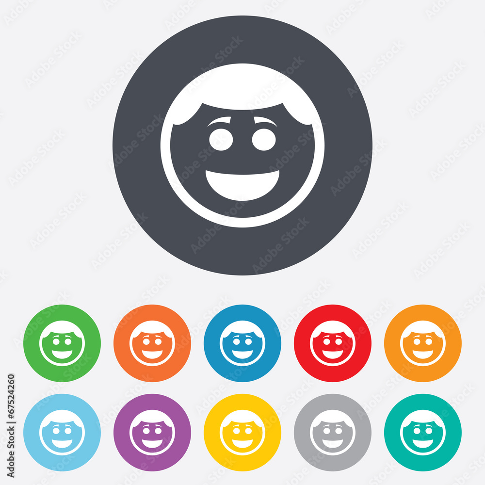 Fototapeta premium Smile face icon. Smiley with hairstyle symbol.