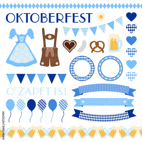 Octoberfest Symbols Set Edelweiss Blue