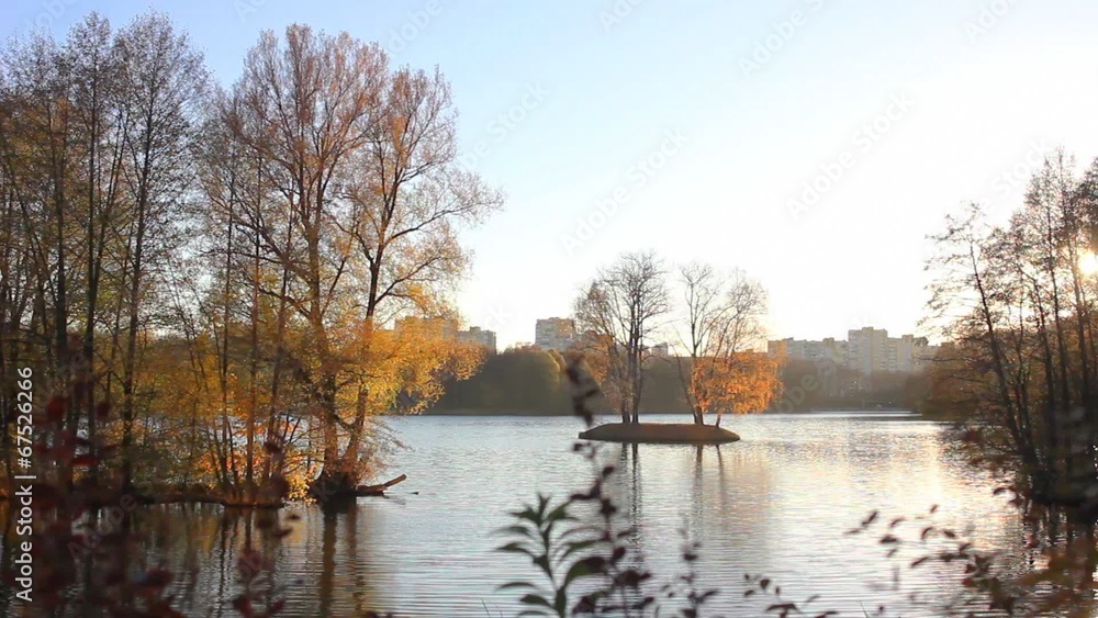 Beautiful autumnal park and river Beautiful autumnal park and river