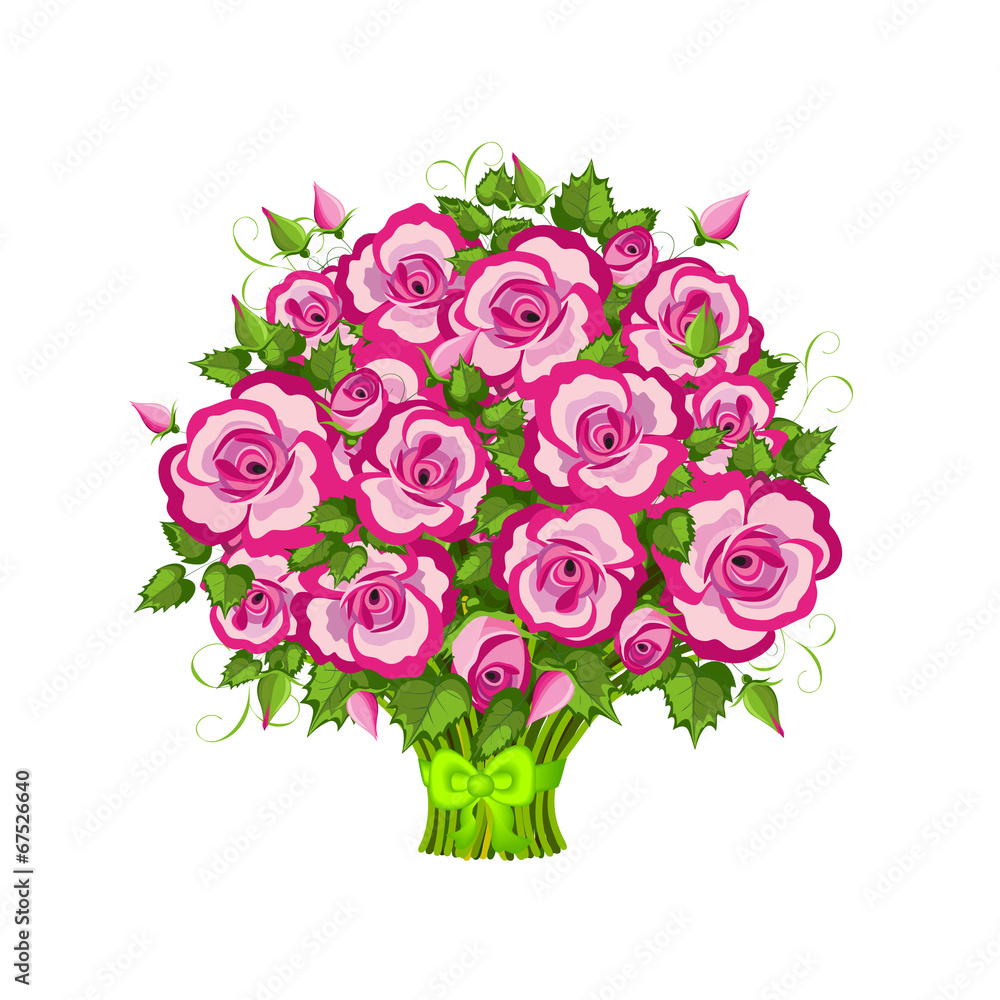Pink roses bouquet isolated on white. - obrazy, fototapety, plakaty 
