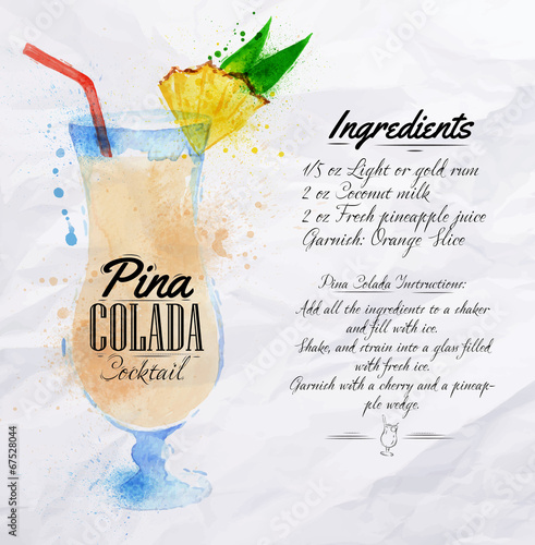 Pina colada cocktails watercolor