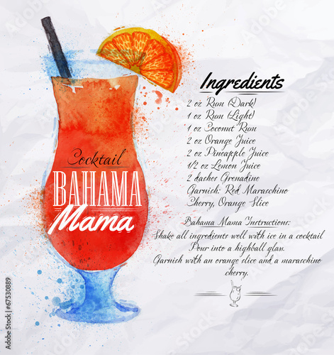 Bahama mama cocktails watercolor