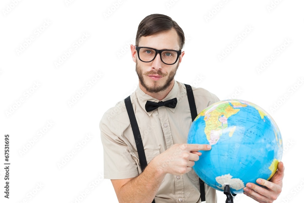 Geeky hipster holding a globe Geeky hipster holding a globe