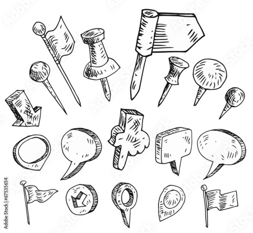 Set of hand drawn map pointers