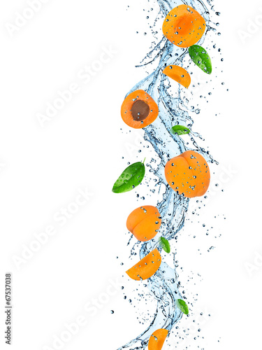 Fototapeta Naklejka Na Ścianę i Meble -  Fresh apricot with water splash