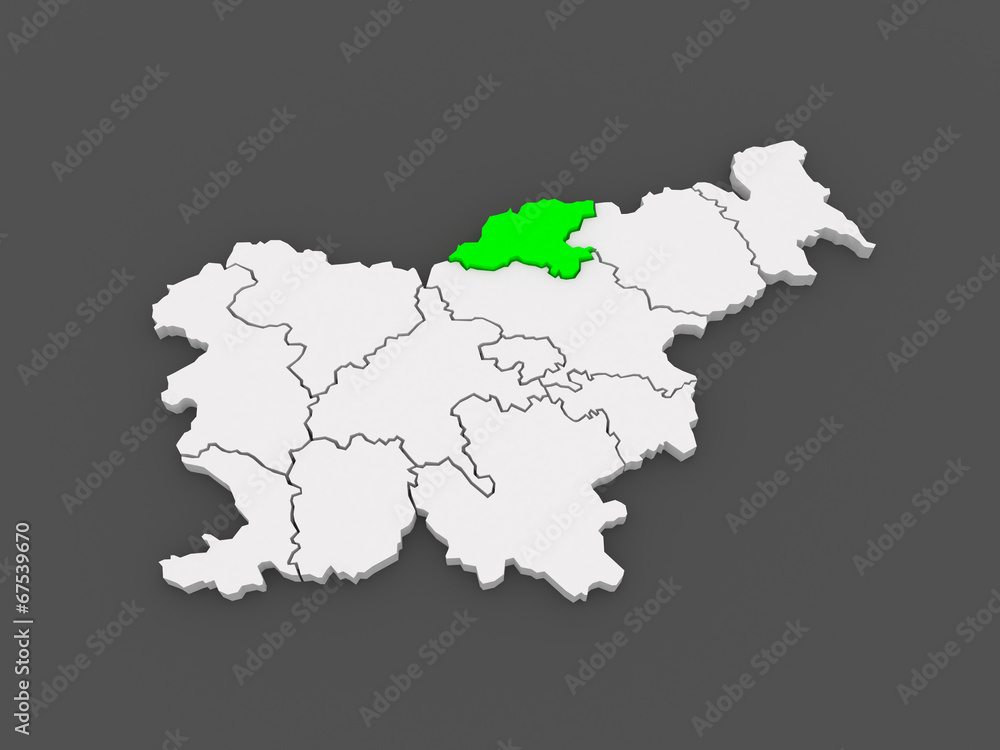 Map of Korushsky region. Slovenia.