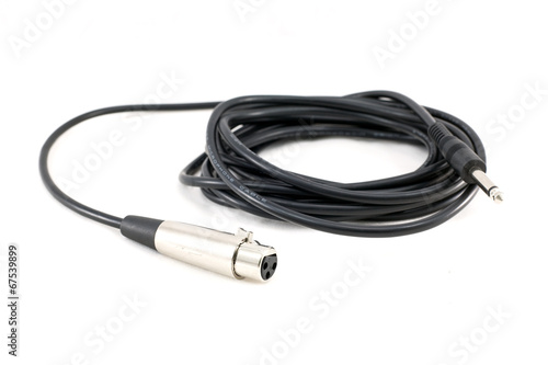 One black microphone cable isolated on white background