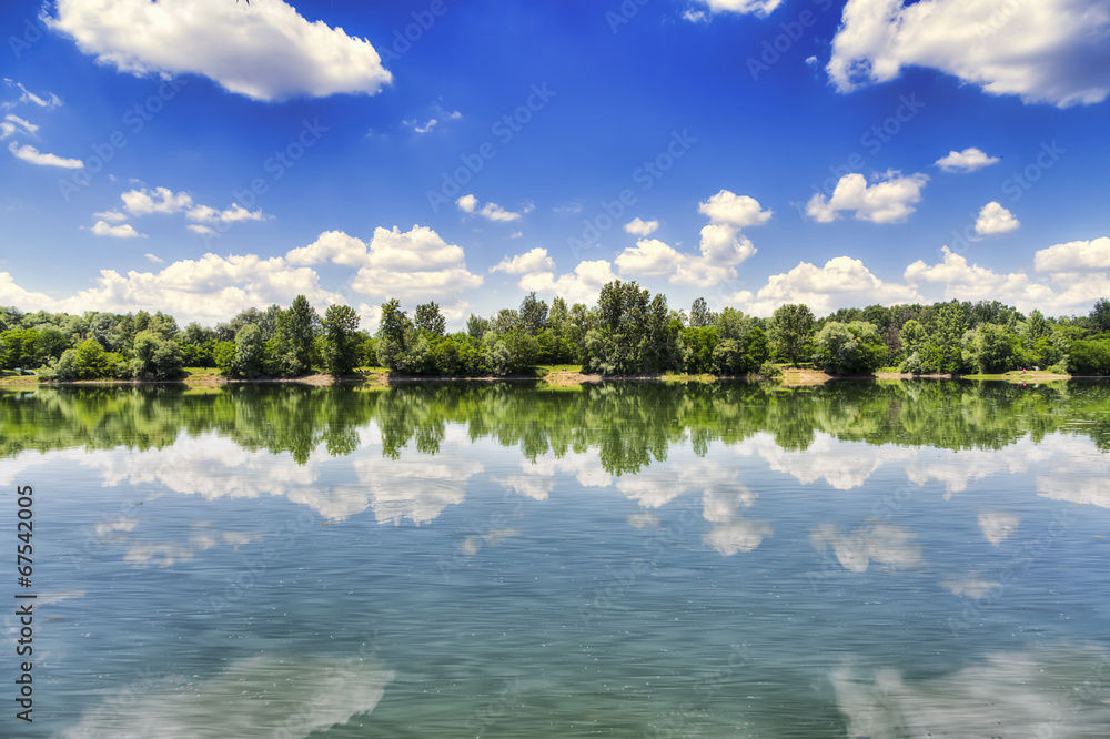 Clouds reflecting on the lake surface