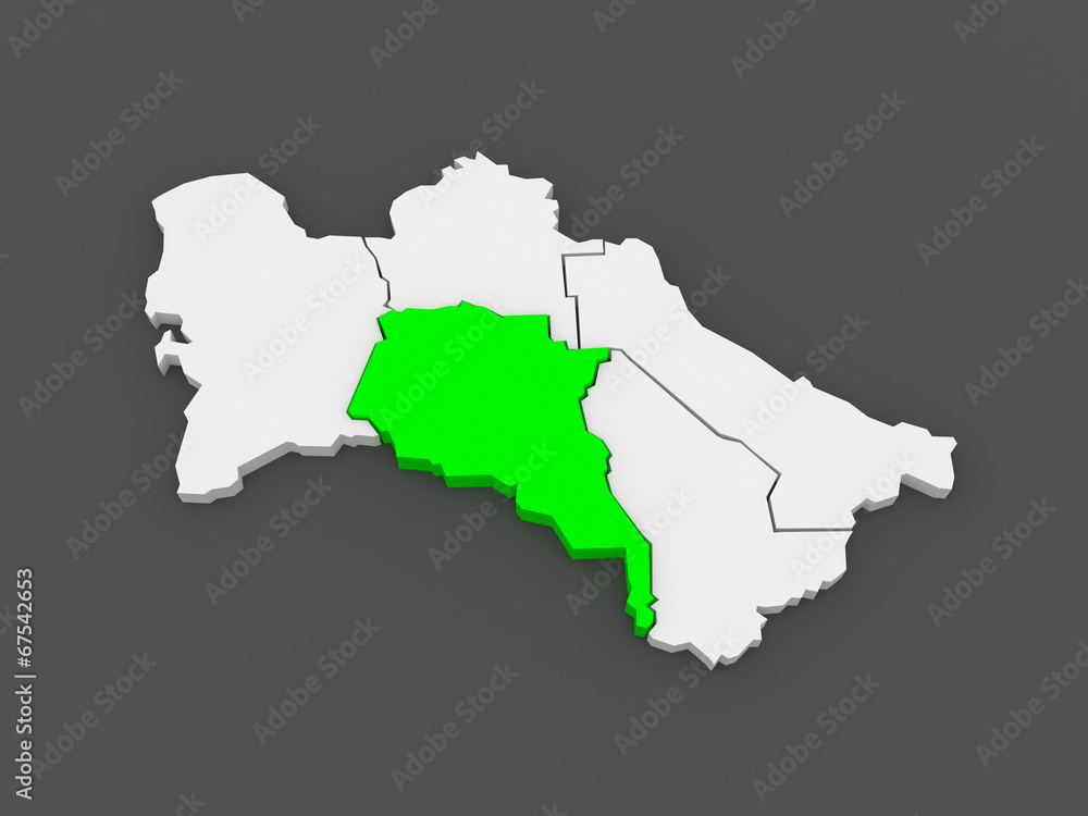 Map of Akhal velayat. Turkmenistan.