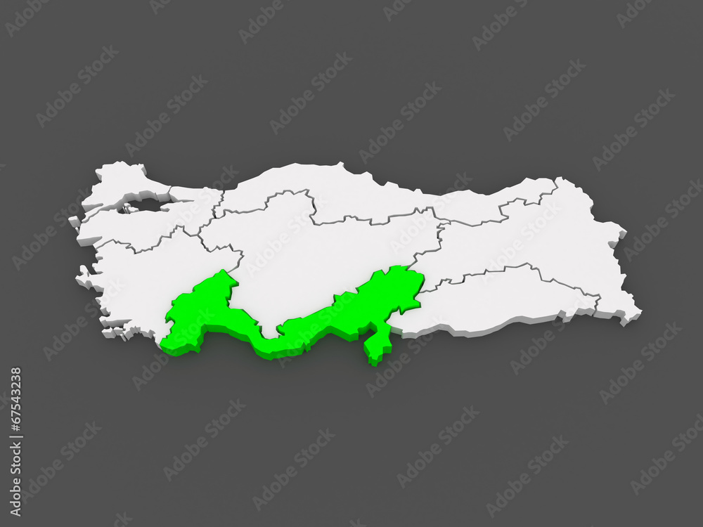 Map of Mediterranean region. Turkey.