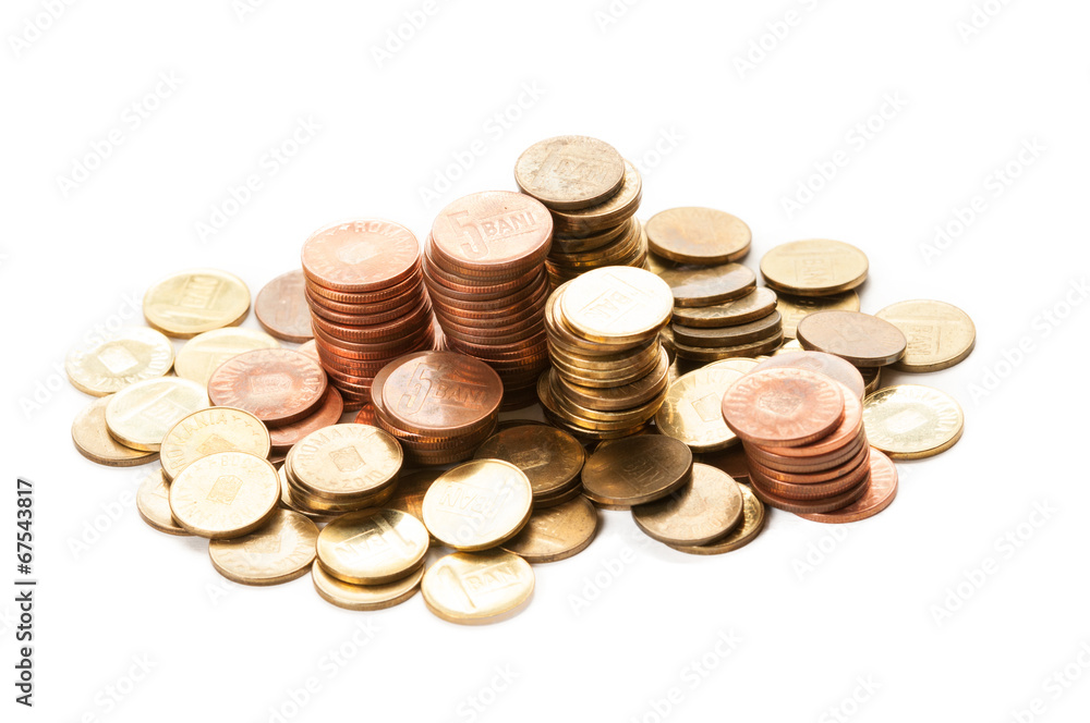 Piles of romanian coins. Piles of romanian coins.