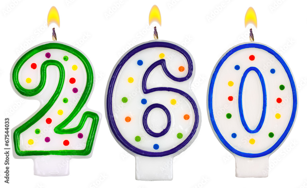 candles number two hundred sixty isolated on white background candles number two hundred sixty isolated on white background