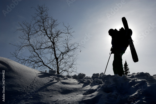 Silhouette of backcountry skier