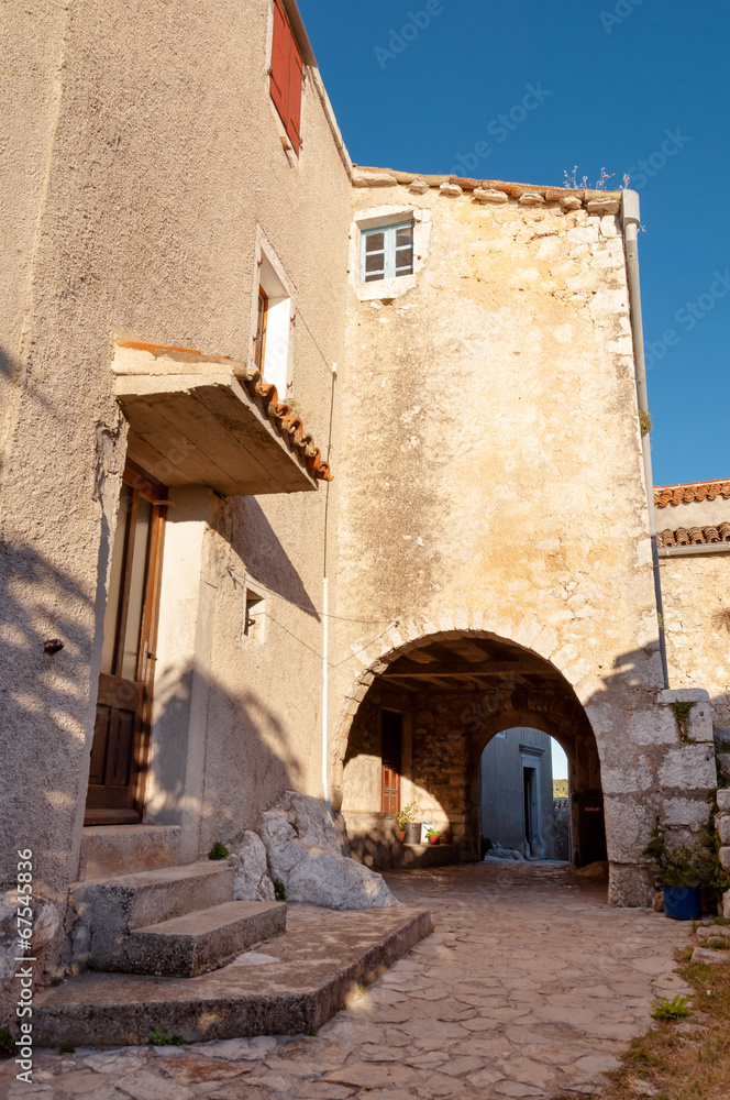 Houses inside Lubenice ancient town in Cres