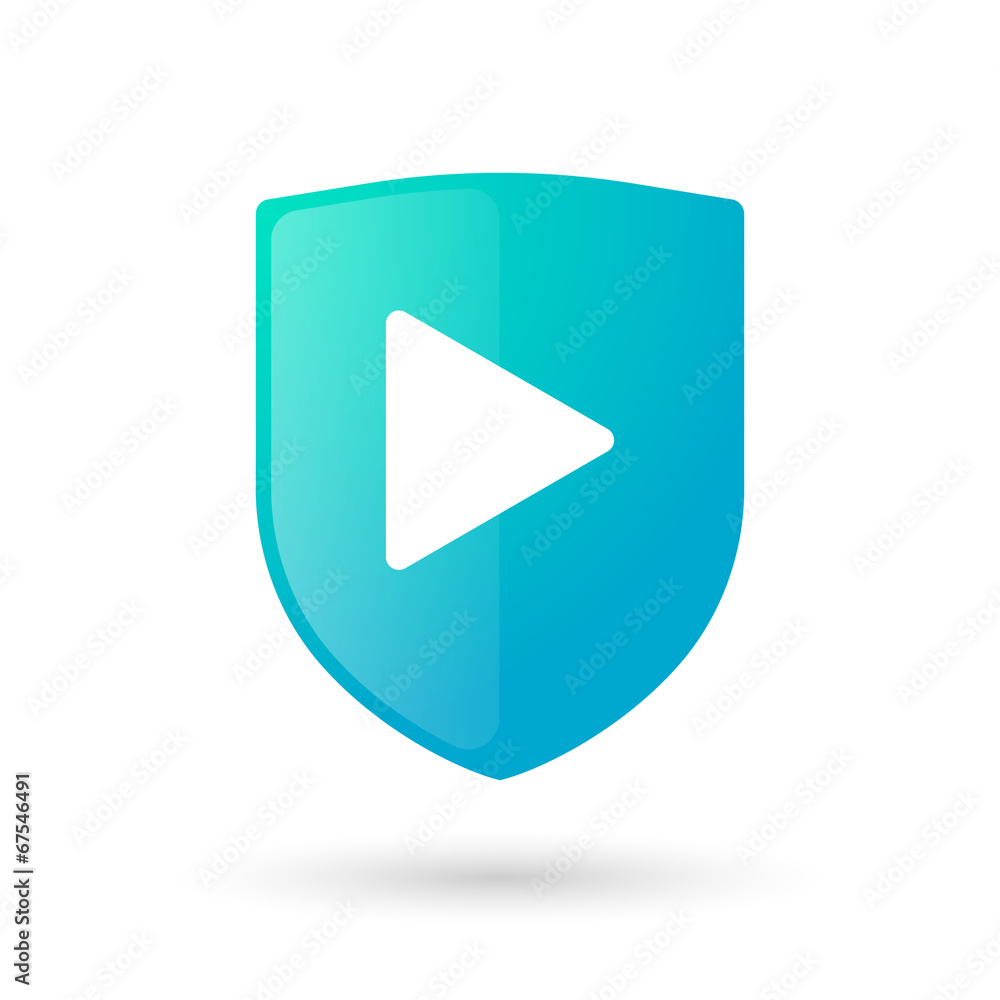 Shield icon with a multimedia icon Shield icon with a multimedia icon