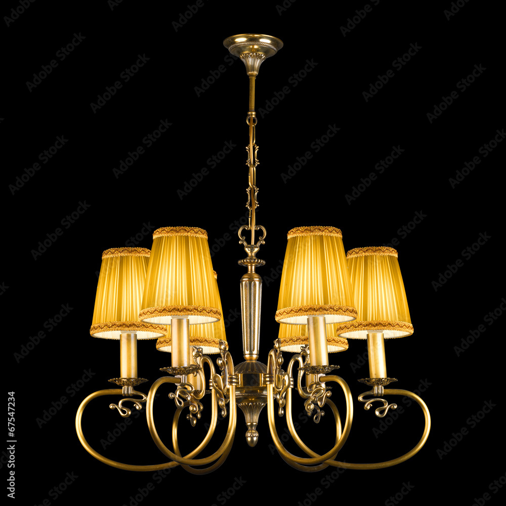 Vintage chandelier isolated on black with clipping path