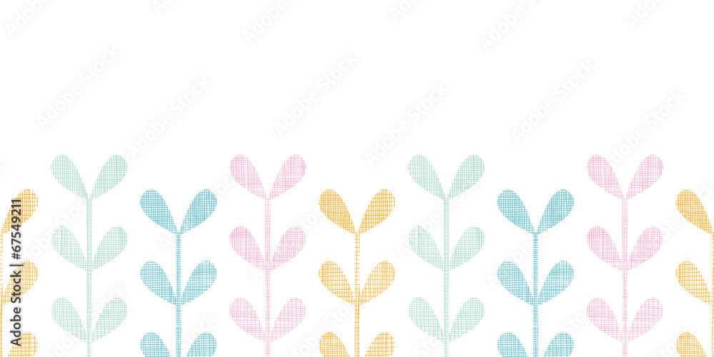 Abstract textile colorful vines leaves horizontal seamless