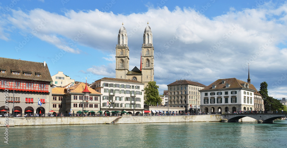 Fototapeta premium Zurich across Limmat river