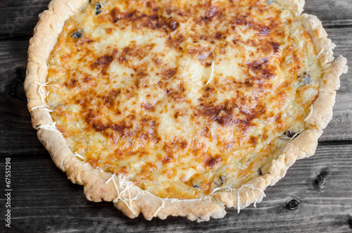French quiche with onion, leek and mushrooms