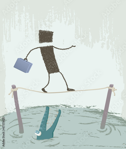 Tightrope Walker. A person walking on a wire