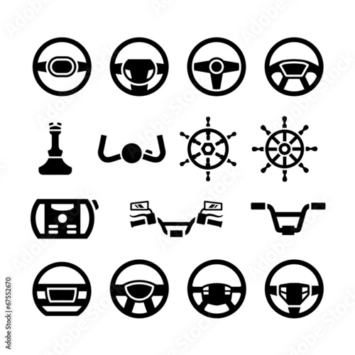Set icons of steering wheel, marine steering