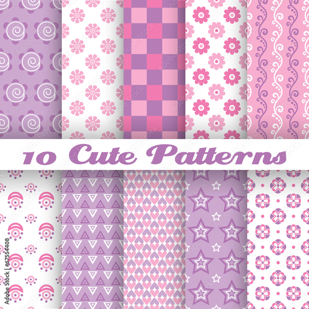 10 Cute abstract geometric bright seamless patterns (tiling)