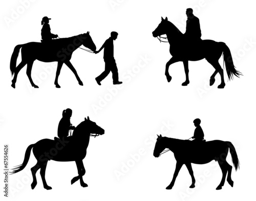 riding horses silhouettes - vector