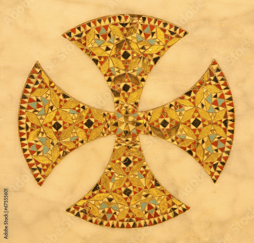 Billede på lærred Palermo - Mosaic cross from altar in the tomb under cathedral