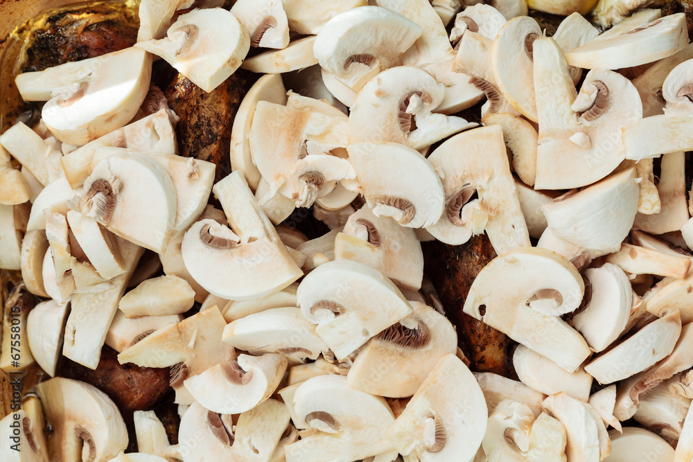 Food. Roasted chicken meat with mushrooms Food. Roasted chicken meat with mushrooms