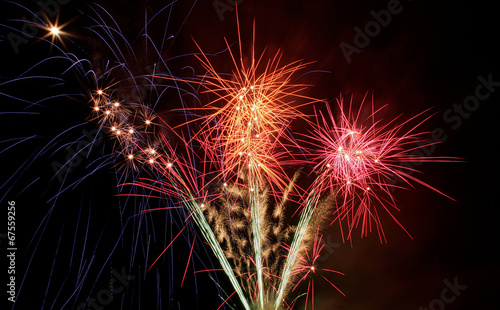 Exploding fireworks bursts close-up