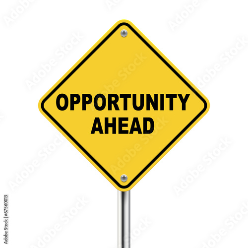 3d illustration of yellow roadsign of opportunity ahead