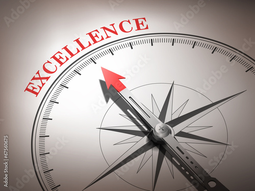 abstract compass with needle pointing the word excellence