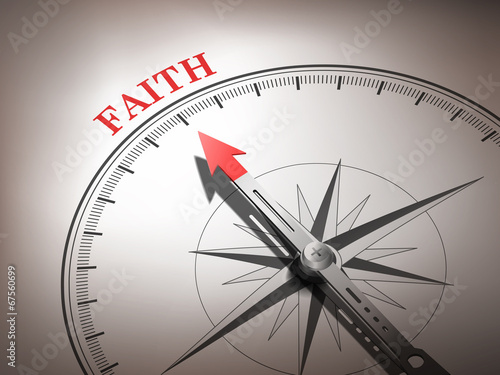 abstract compass with needle pointing the word faith