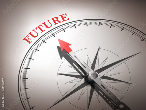 abstract compass needle pointing the word future