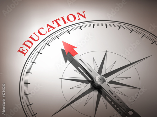 abstract compass needle pointing the word education