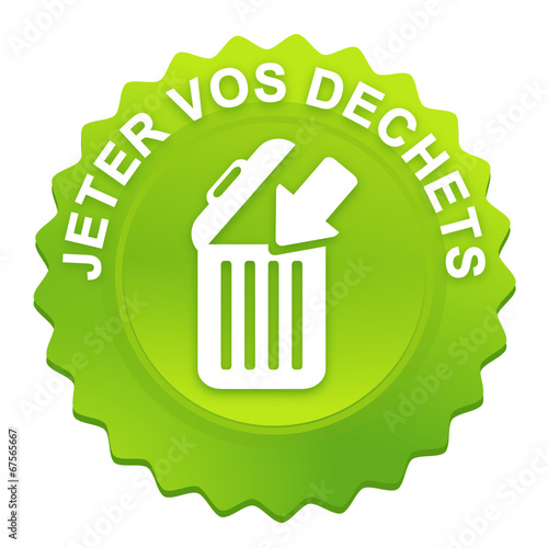 jeter vos déchets sur bouton web denté vert