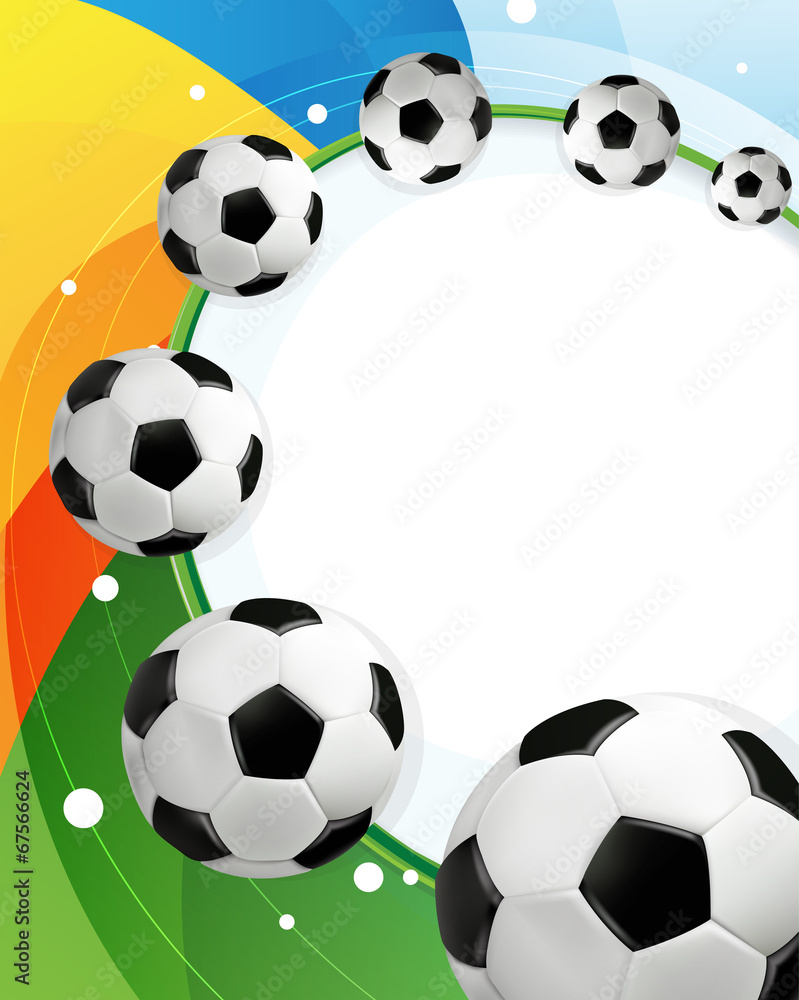 Rainbow background and soccer balls Rainbow background and soccer balls
