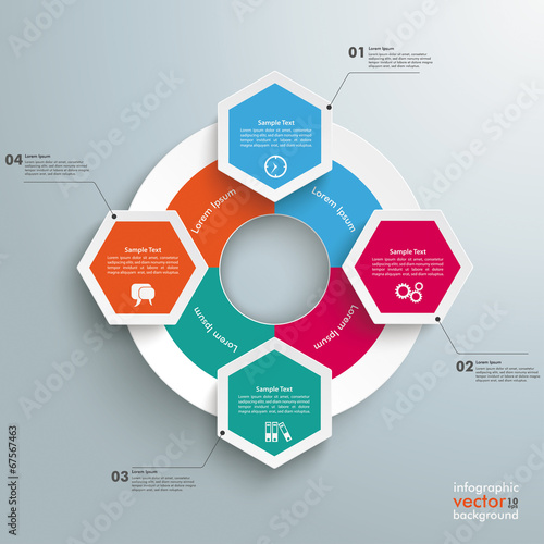 Big Circle Colored Infographic 4 Hexagons