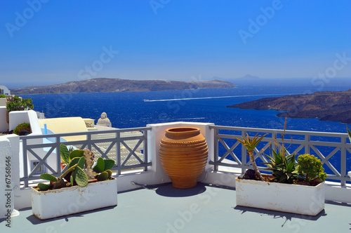 Detail on a roof in Santorini (Thira), Cyclades, Greece