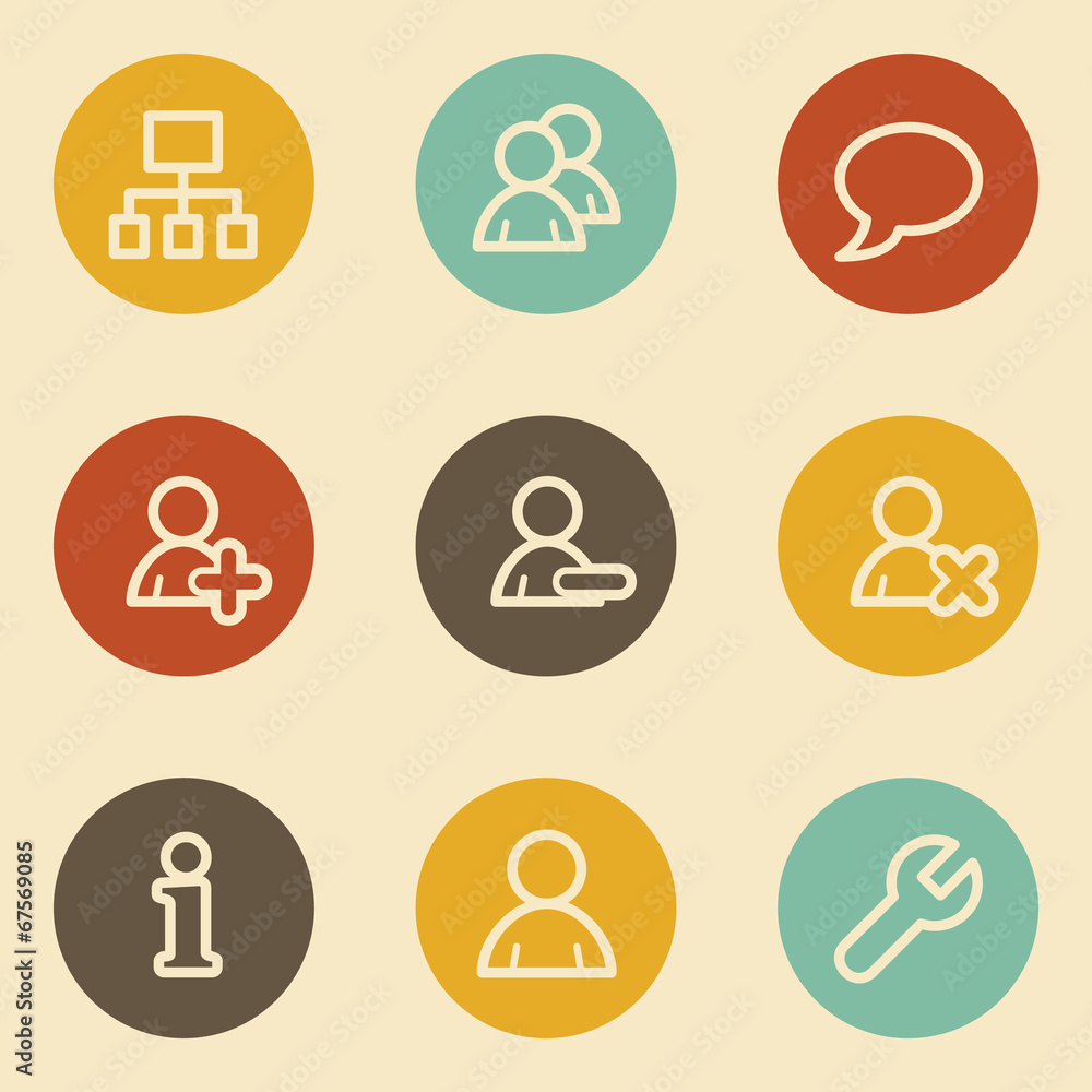 Users web icons, retro circle buttons Users web icons, retro circle buttons