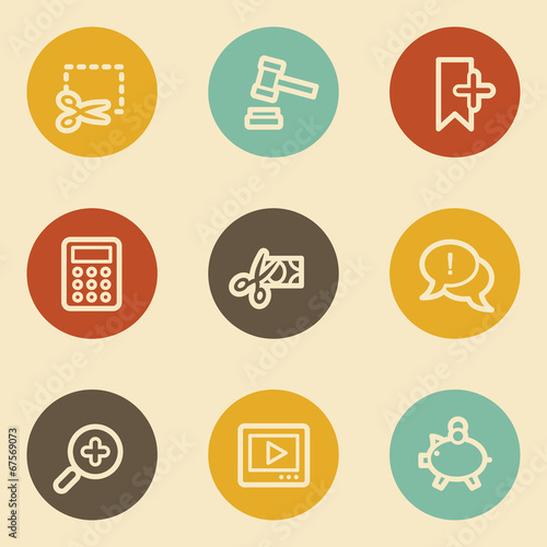 Shopping web icon set 3, retro circle buttons