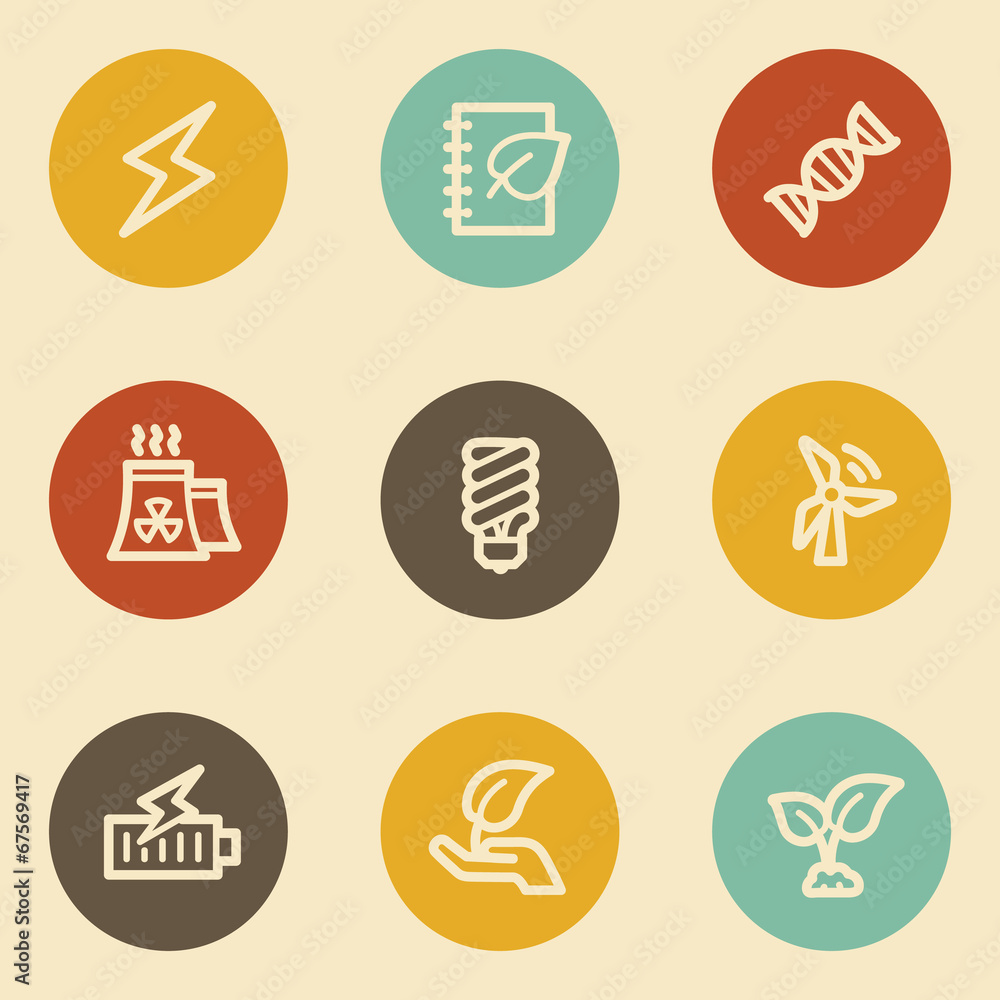 Fototapeta premium Ecology web icon set 5, retro circle buttons