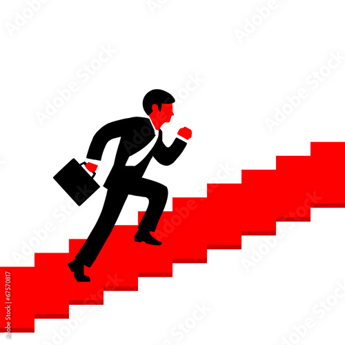 Vector illustration of a man running up the stairs with a briefc