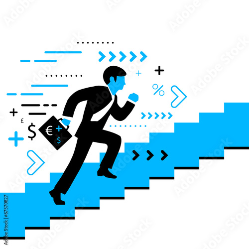 Vector illustration of a man running up the stairs with a briefc