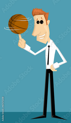 Cartoon office worker with basketball