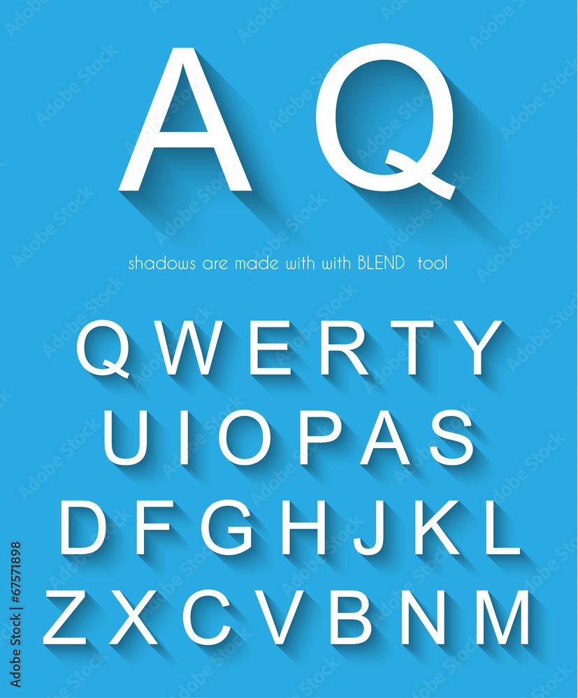 Classic alphabet with modern long shadow effect. Classic alphabet with modern long shadow effect.