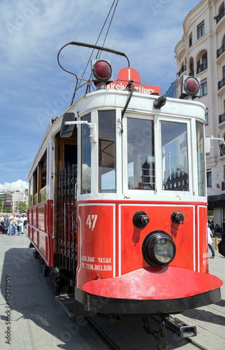 Red vintage tram in Istanbul