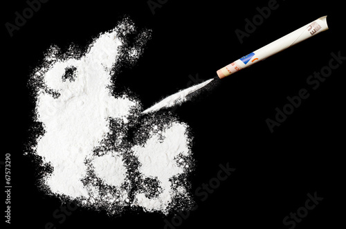 Powder drug like cocaine in the shape of Denmark.(series)