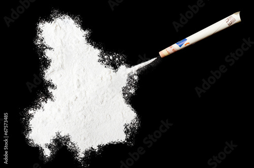 Powder drug like cocaine in the shape of Serbia Montenegro.(seri