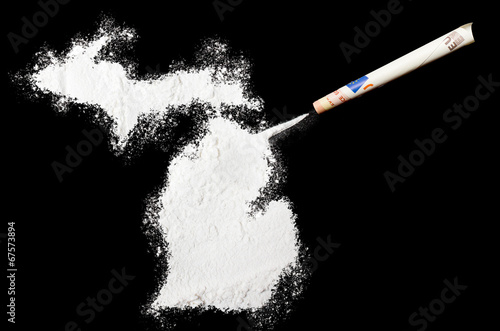 Powder drug like cocaine in the shape of Michigan.(series)